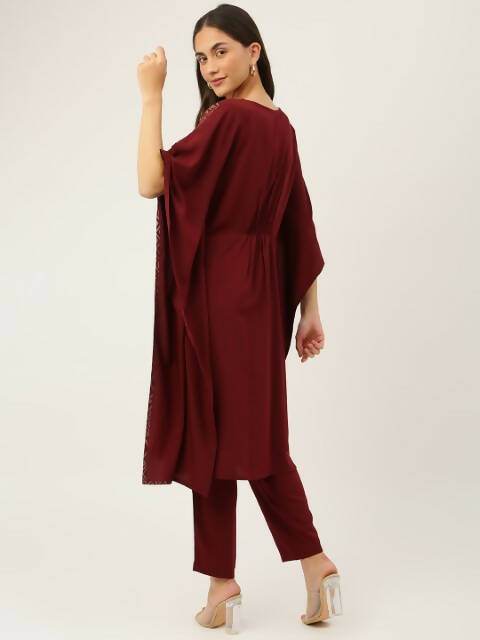 FIORRA Women's Maroon Poly Crepe Kaftan Type Kurta Set
