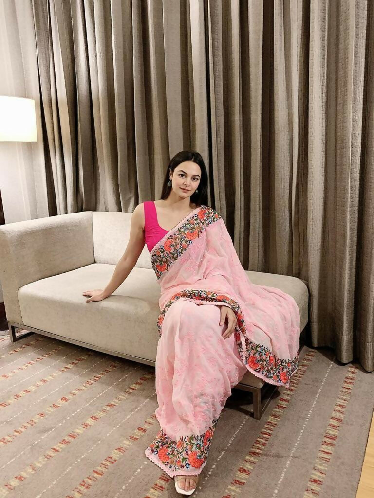 Vamsee Sandhya Pink Georgette Saree