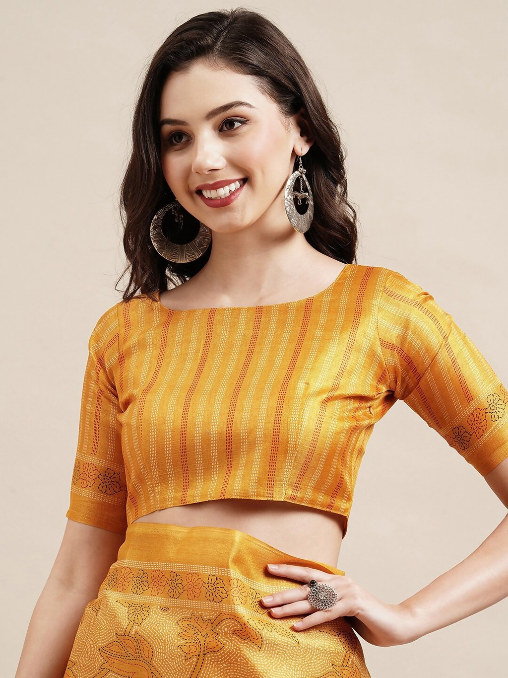 Saree Mall Yellow Floral Printed Bhagalpuri Saree
