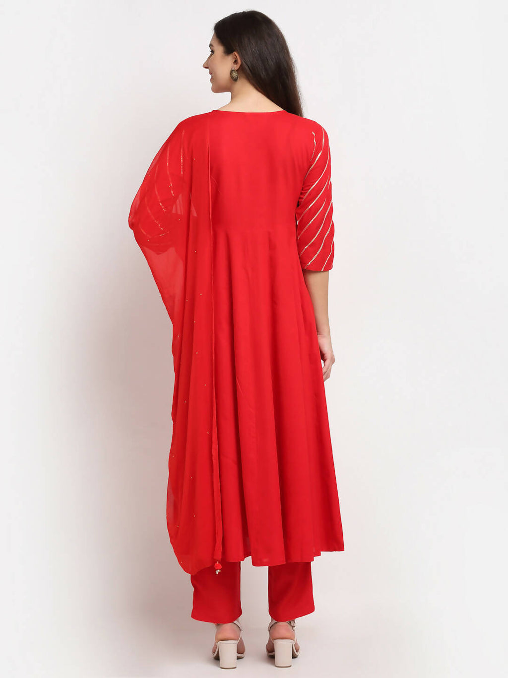 Rudra Bazaar Red Anarkali Kurti & Pyjamas With Dupatta