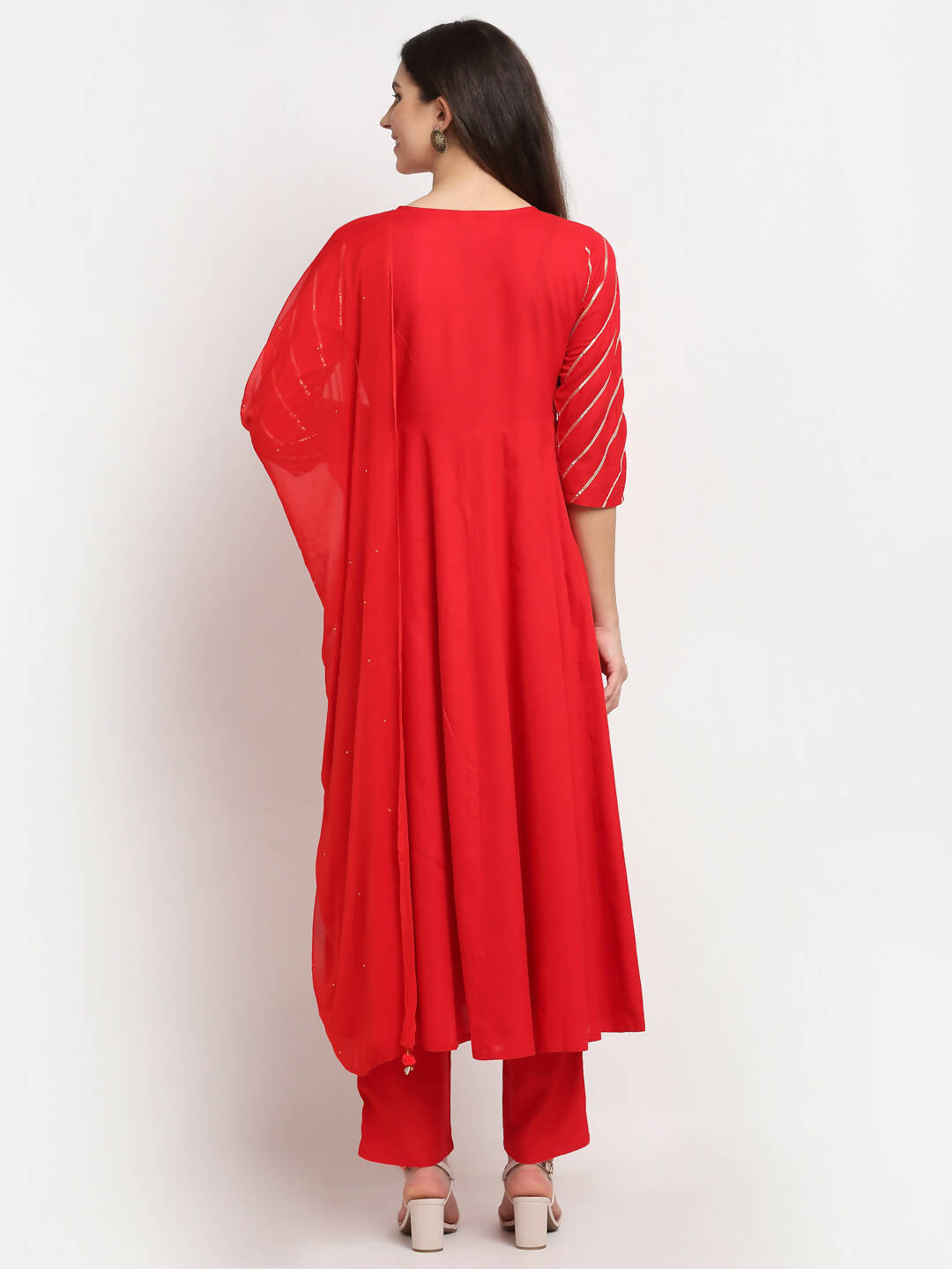 Rudra Bazaar Red Anarkali Kurti & Pyjamas With Dupatta