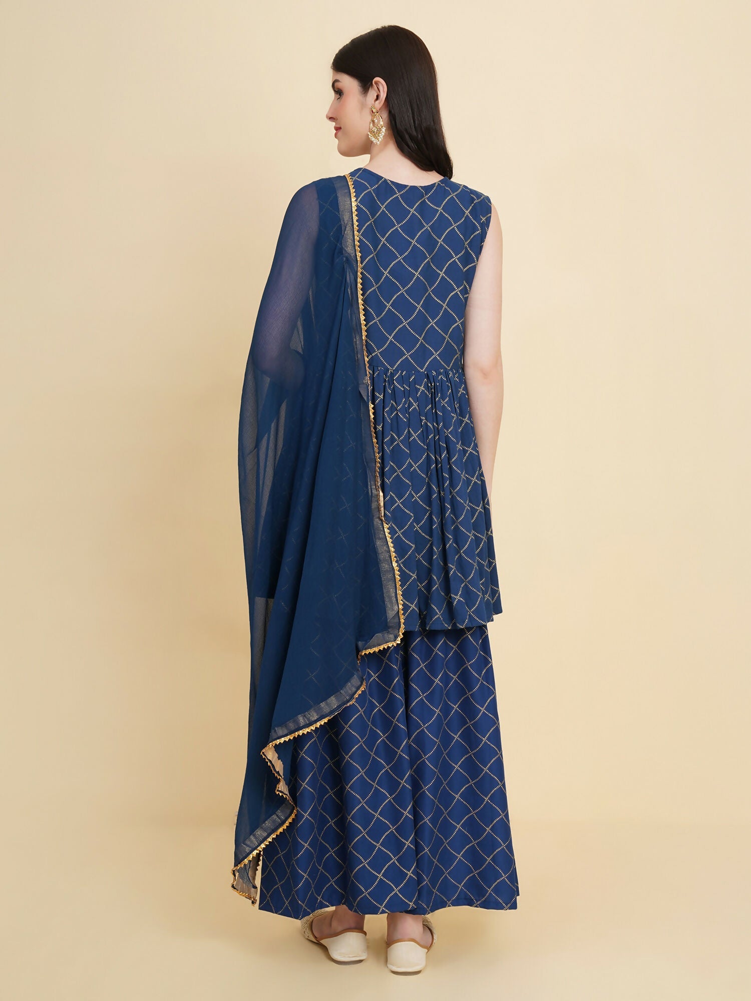Designer Stylish Blue cotton Stitched Suit With Dupatta - Tanisha