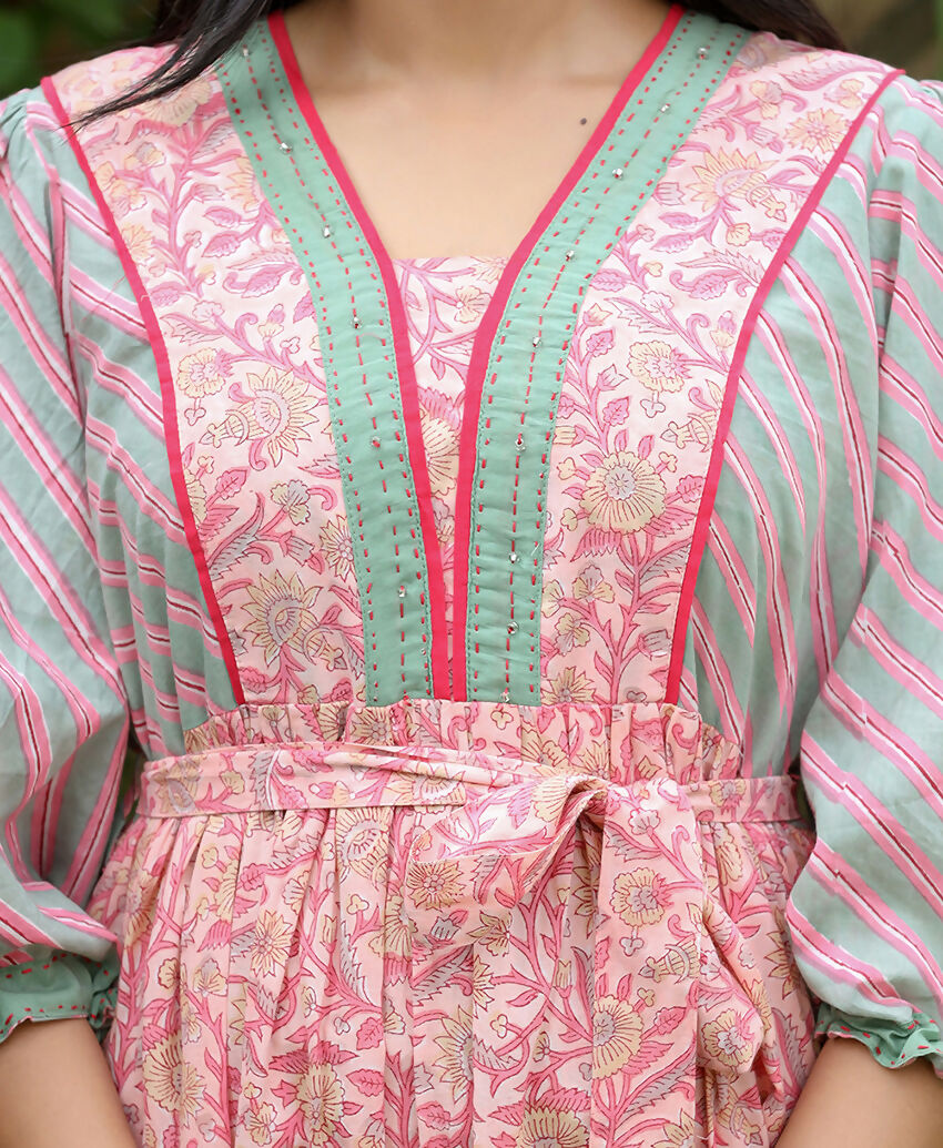 Kaajh Women's Pink Hand Block Printed Dress