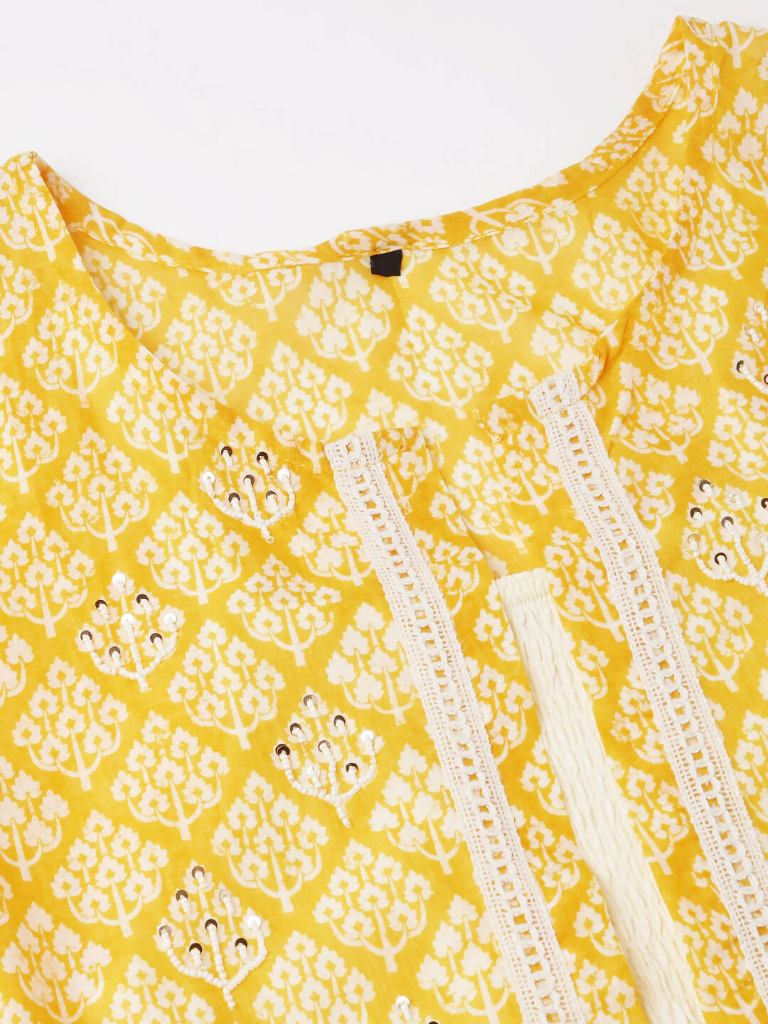 White Cotton Solid Flared Dress with Printed Shrug - Yukti