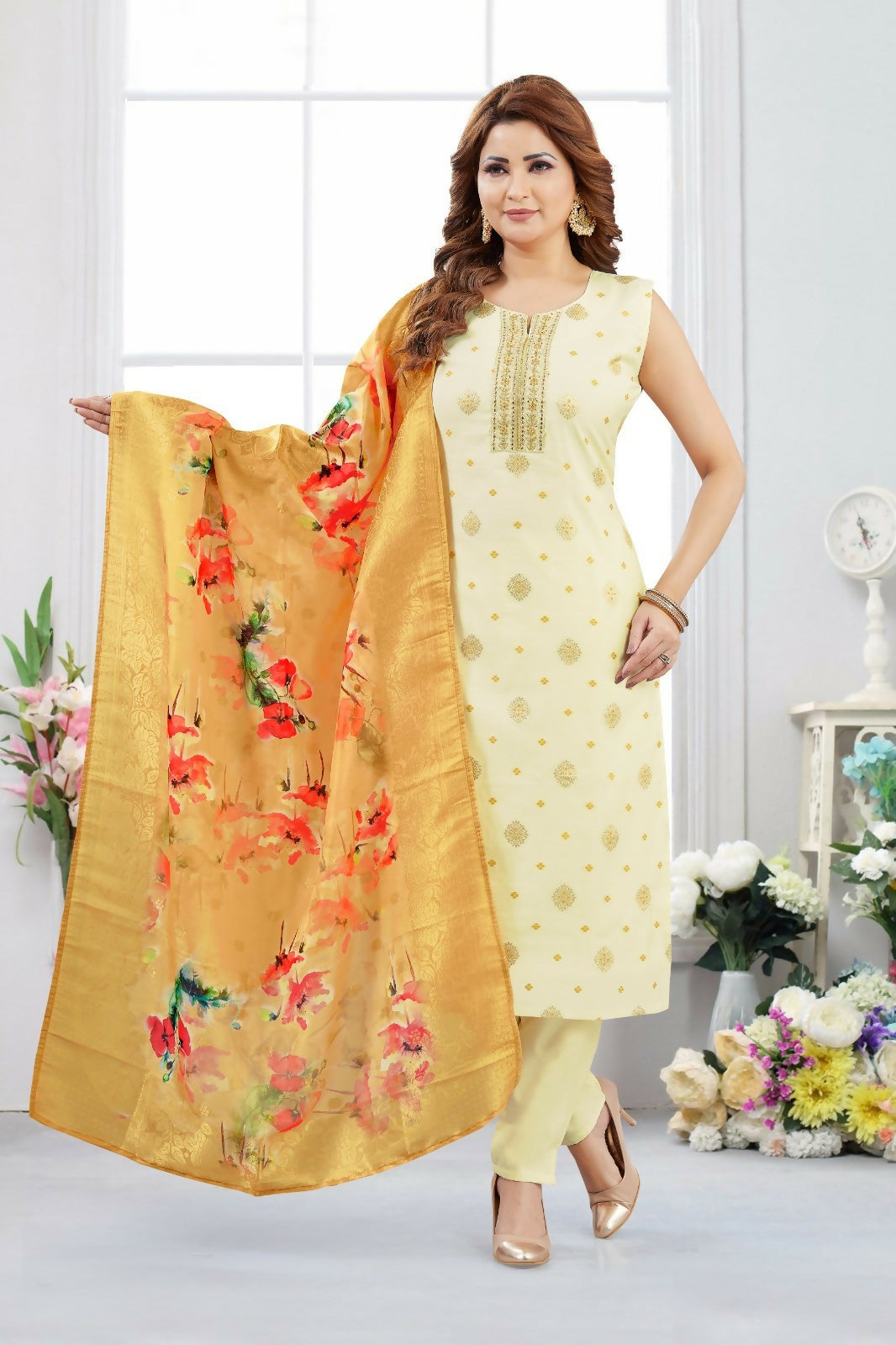 Joban Fashion Jacquard Cream Color Kurta Set