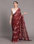 Suta Women Maroon White Hand Blocked Pure Cotton Saree