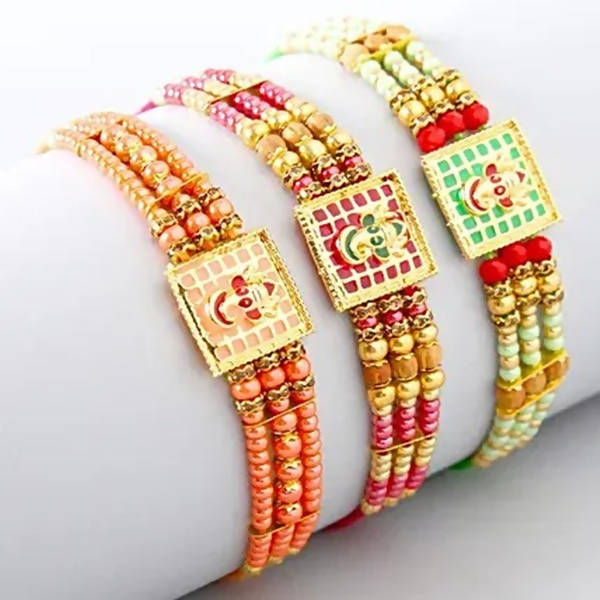 Set of 3 Meenakari Rakhi and Cashew Jar