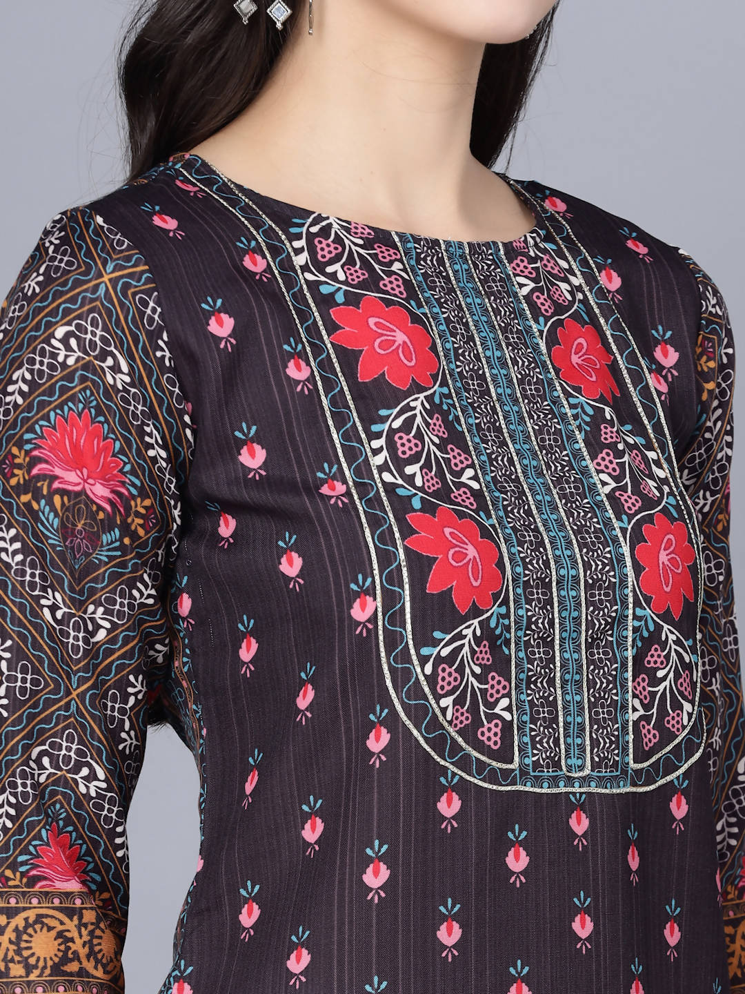 Myshka Women Multicoloured Ethnic Motifs Printed Mirror Work Kurta