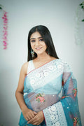 Vamsee Patralekha Blue Organza Saree