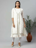 Ahalyaa Women's Off White Cotton Printed Kurta