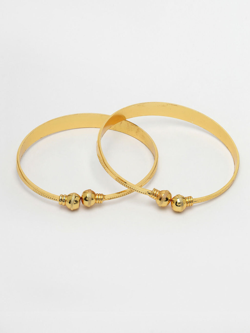 NVR Women's Set of 2 Gold-Polished Handcrafted Adjustable Bangles