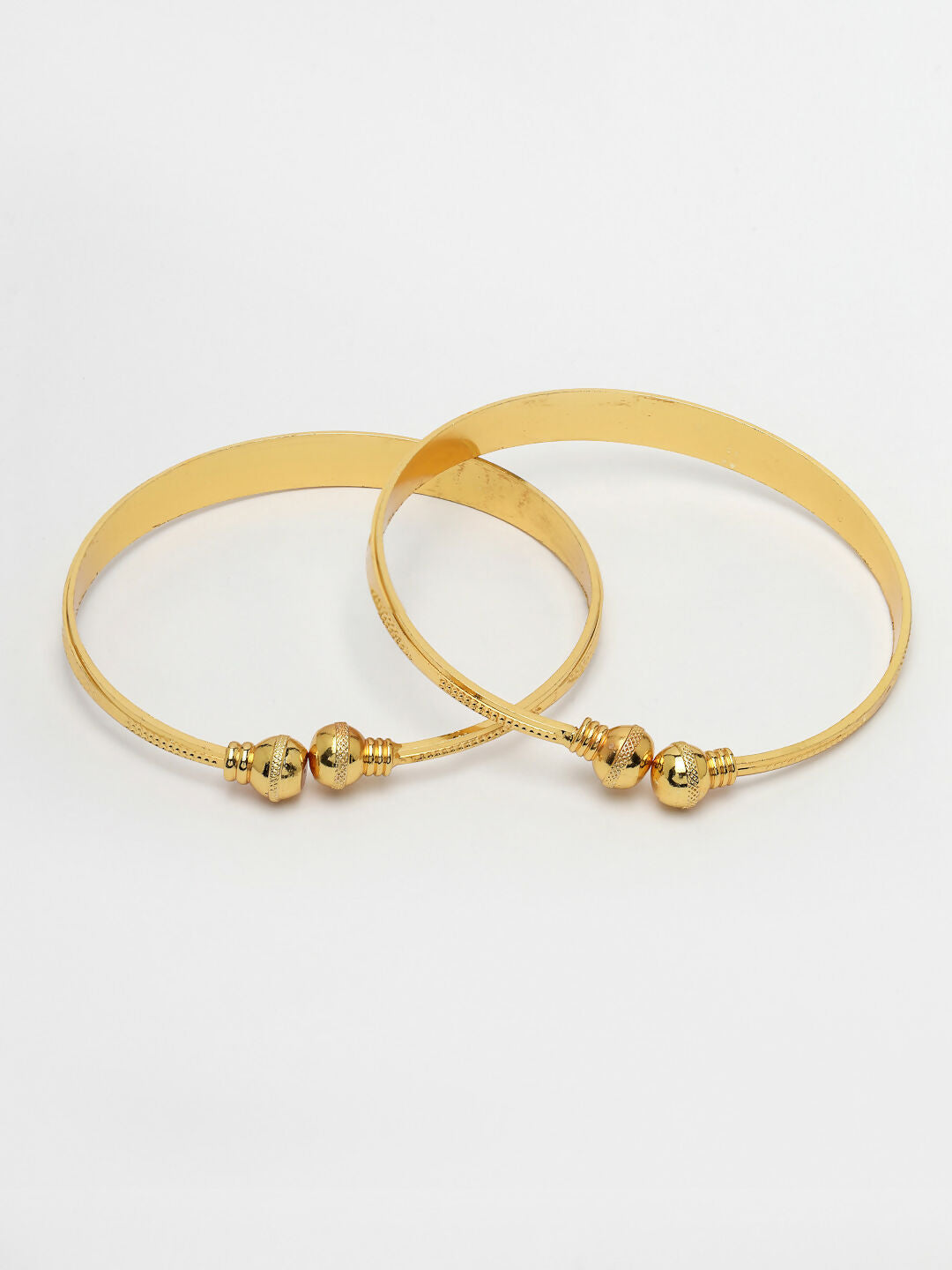NVR Women's Set of 2 Gold-Polished Handcrafted Adjustable Bangles
