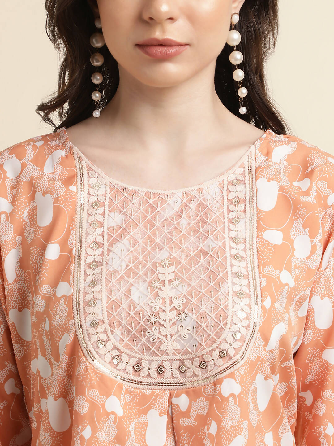 Orange Poly Crepe Digital Printed Top with Matching Bottom - Preeti