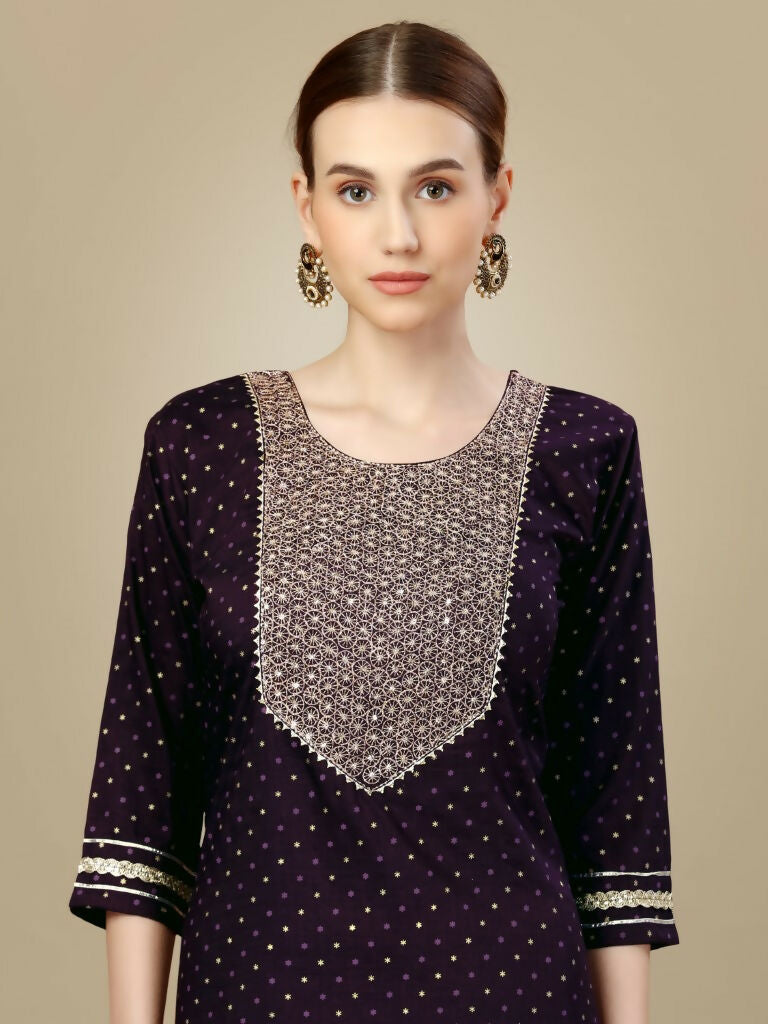 Jyoti Fashion Women's Purple Silk Blend Embroidery & Sequence work Kurta with Trouser & Dupatta