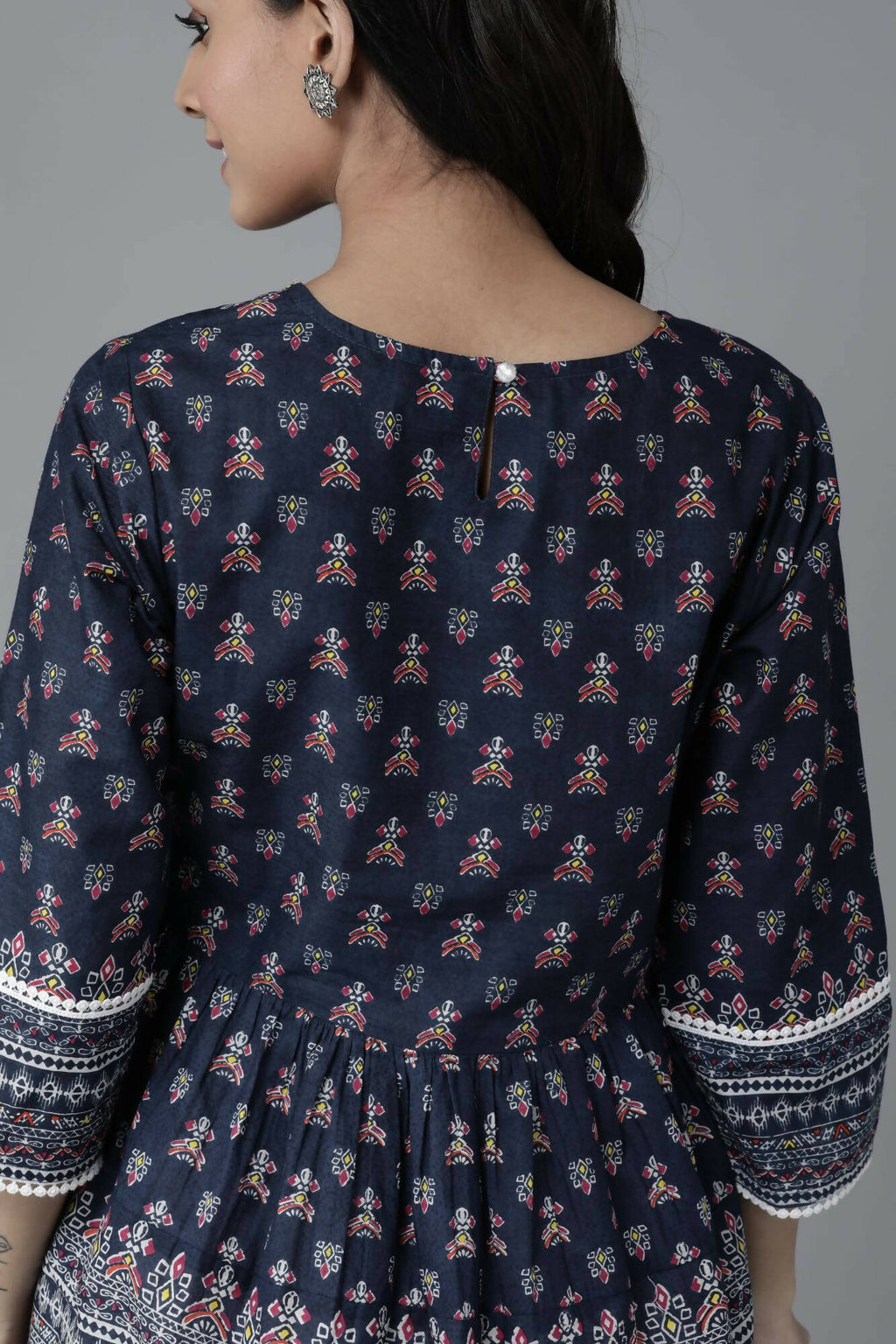 Juniper Women Indigo Cambric Printed A-Line Tunic