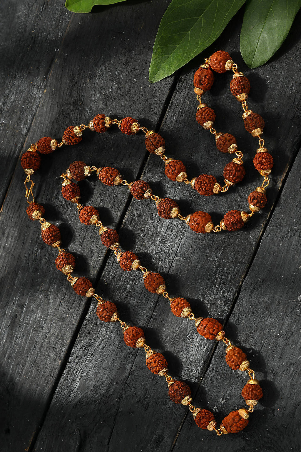 Mominos Fashion Joharkamal Gold-Polished Statement Rudraksha Mala Long Necklace (Golden)