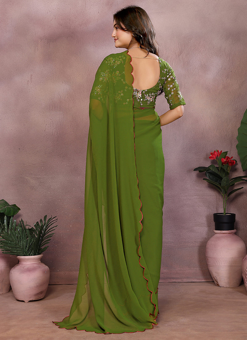 Vellora Mehendi Green Georgette Sequin Work Saree