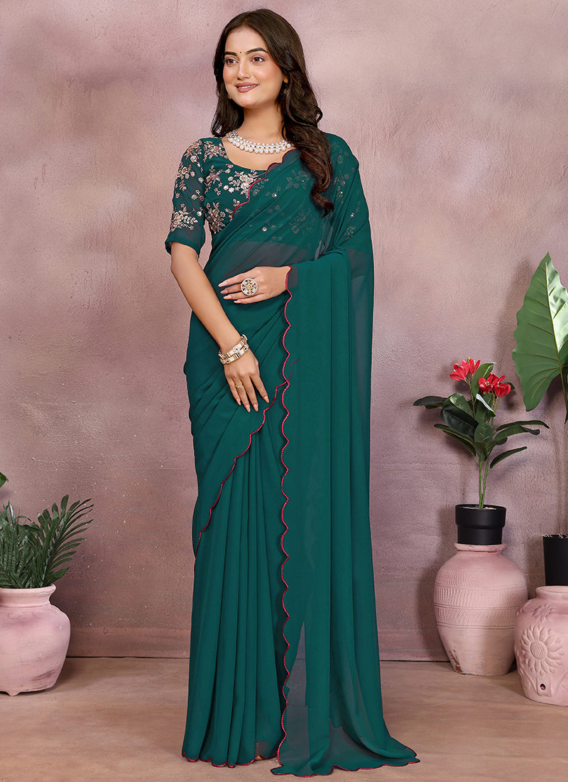 Vellora Rama Green Georgette Sequin Work Saree