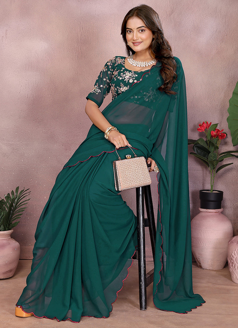 Vellora Rama Green Georgette Sequin Work Saree