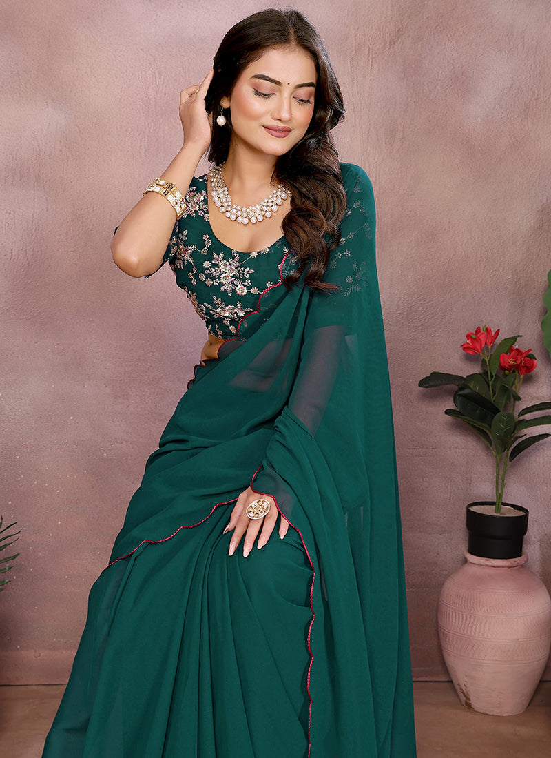 Vellora Rama Green Georgette Sequin Work Saree