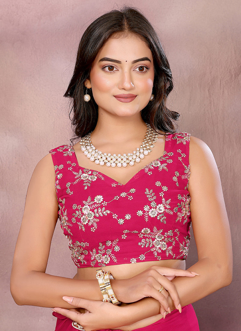 Vellora Rani Pink Georgette Sequin Work Saree