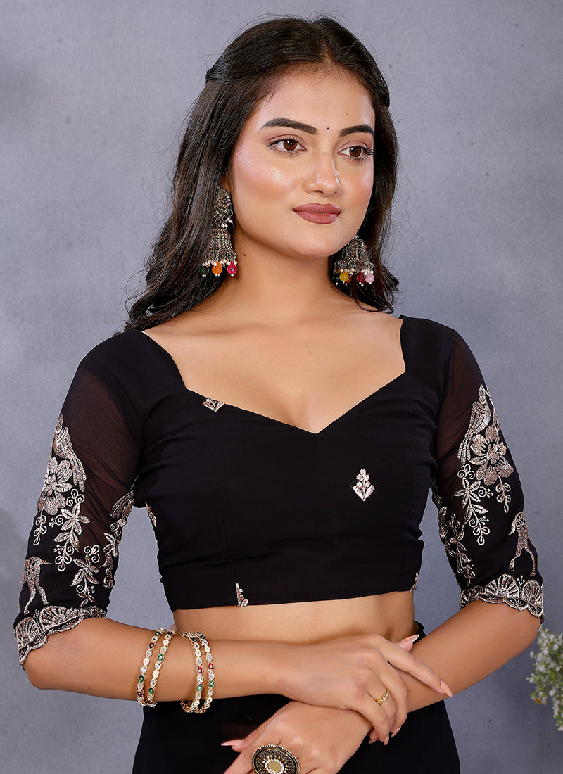 Vellora Black Georgette Embroidery Zari Work Saree