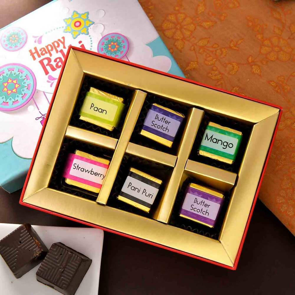 Beads Stones Rakhi & Handmade Assorted Chocolates Combo