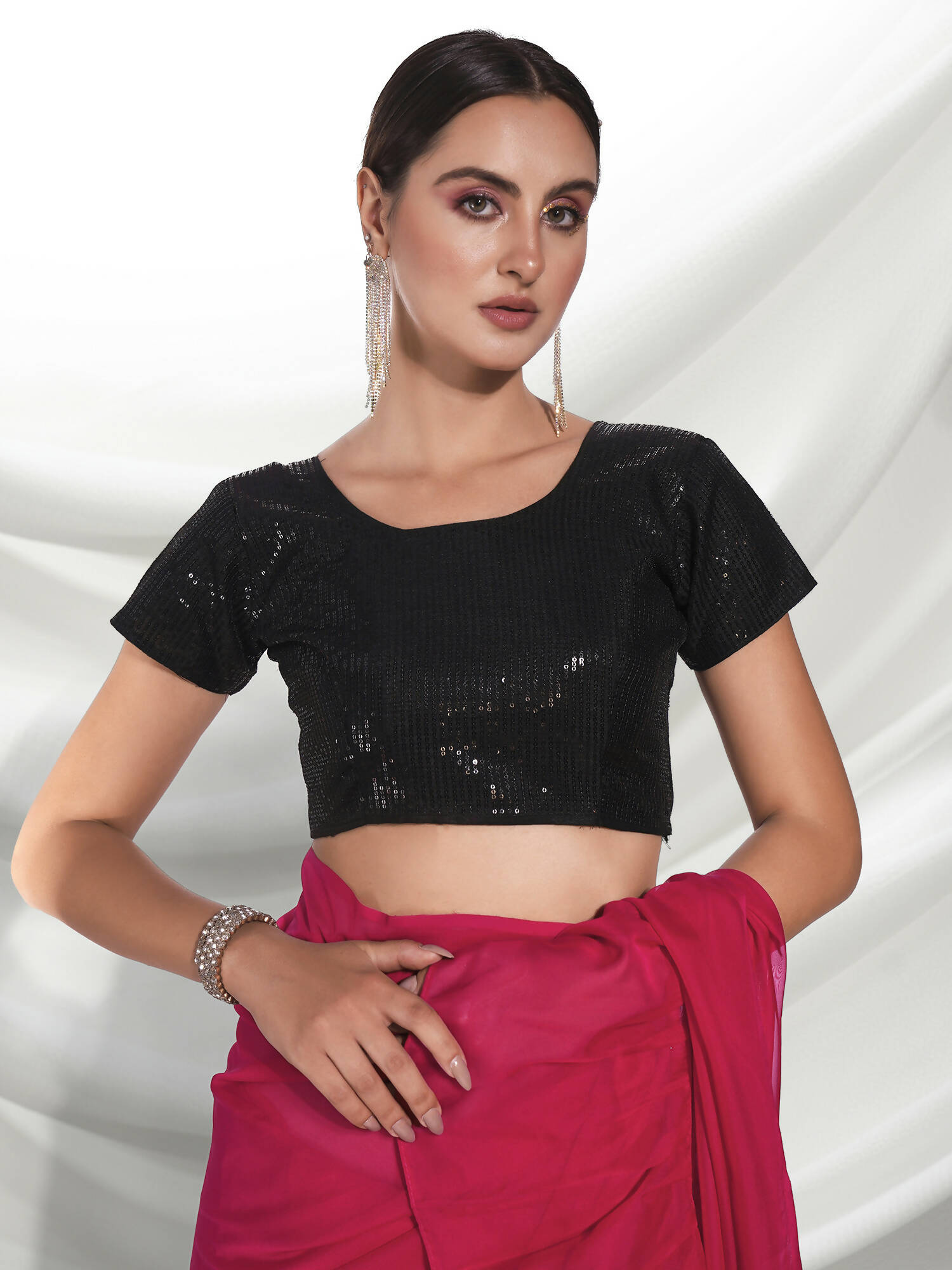 Pink Organza Solid Saree With Unstitched Blouse Piece - Shanaya