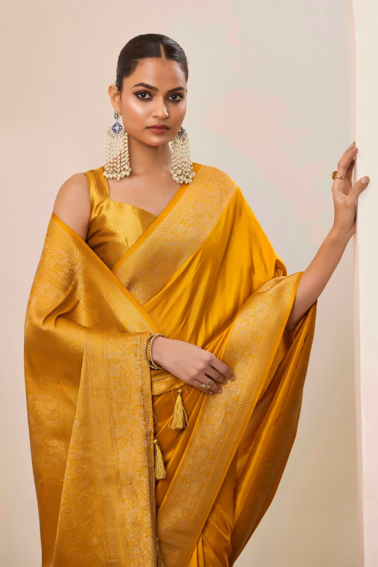 Yellow Dolla Silk Wevon Galla Designer Saree - Zeel