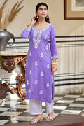 The52 Lavender Women's Gorgeous Chikankari work Pure Rayon Fabric Straight Kurta, Pant Set
