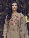 Indo Era Coffee Embroidered Straight Kurta Trouser With Dupatta Set