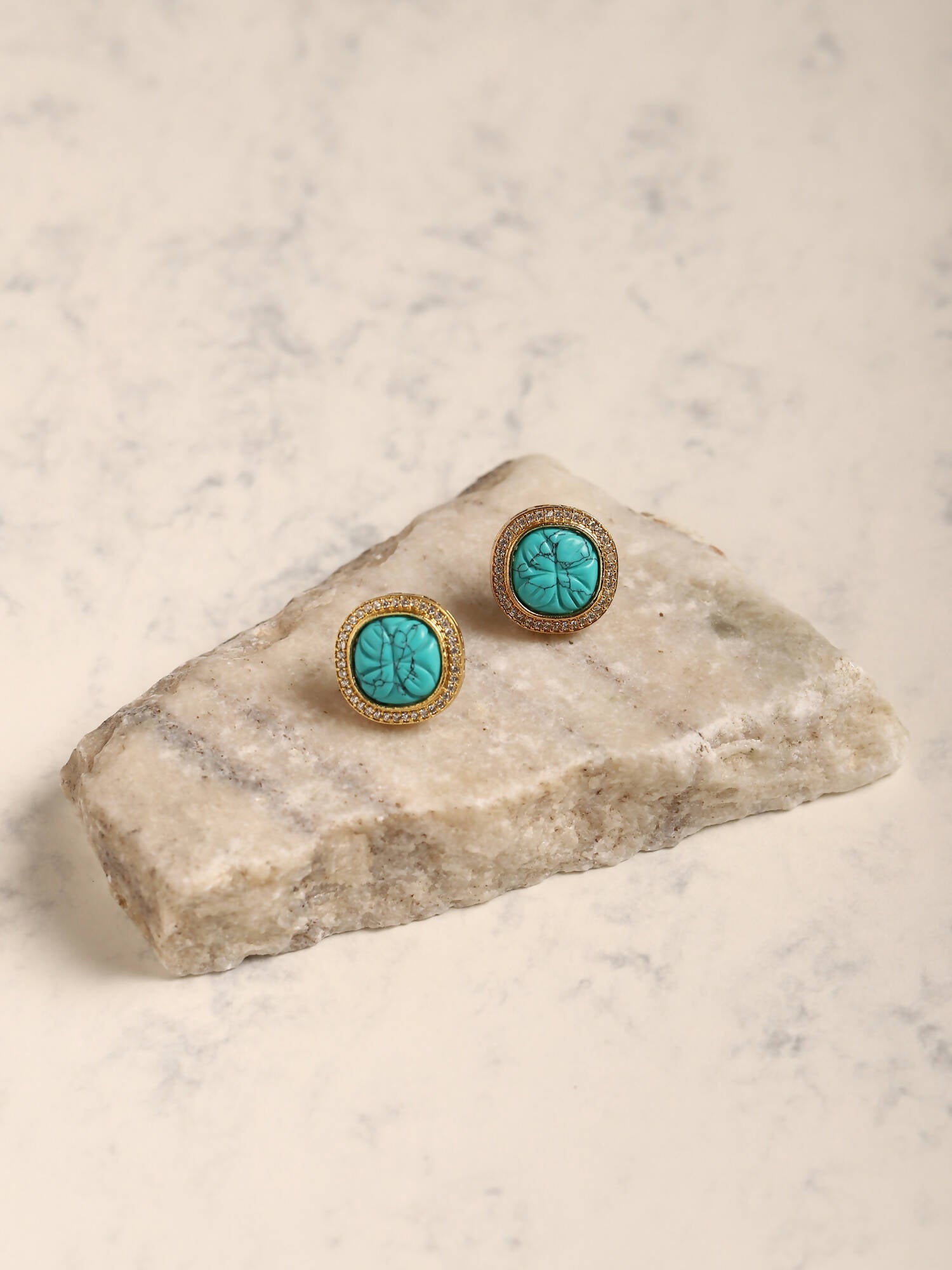 Blue Gold-Polished Handcrafted Studs Earrings - Ruby Raang