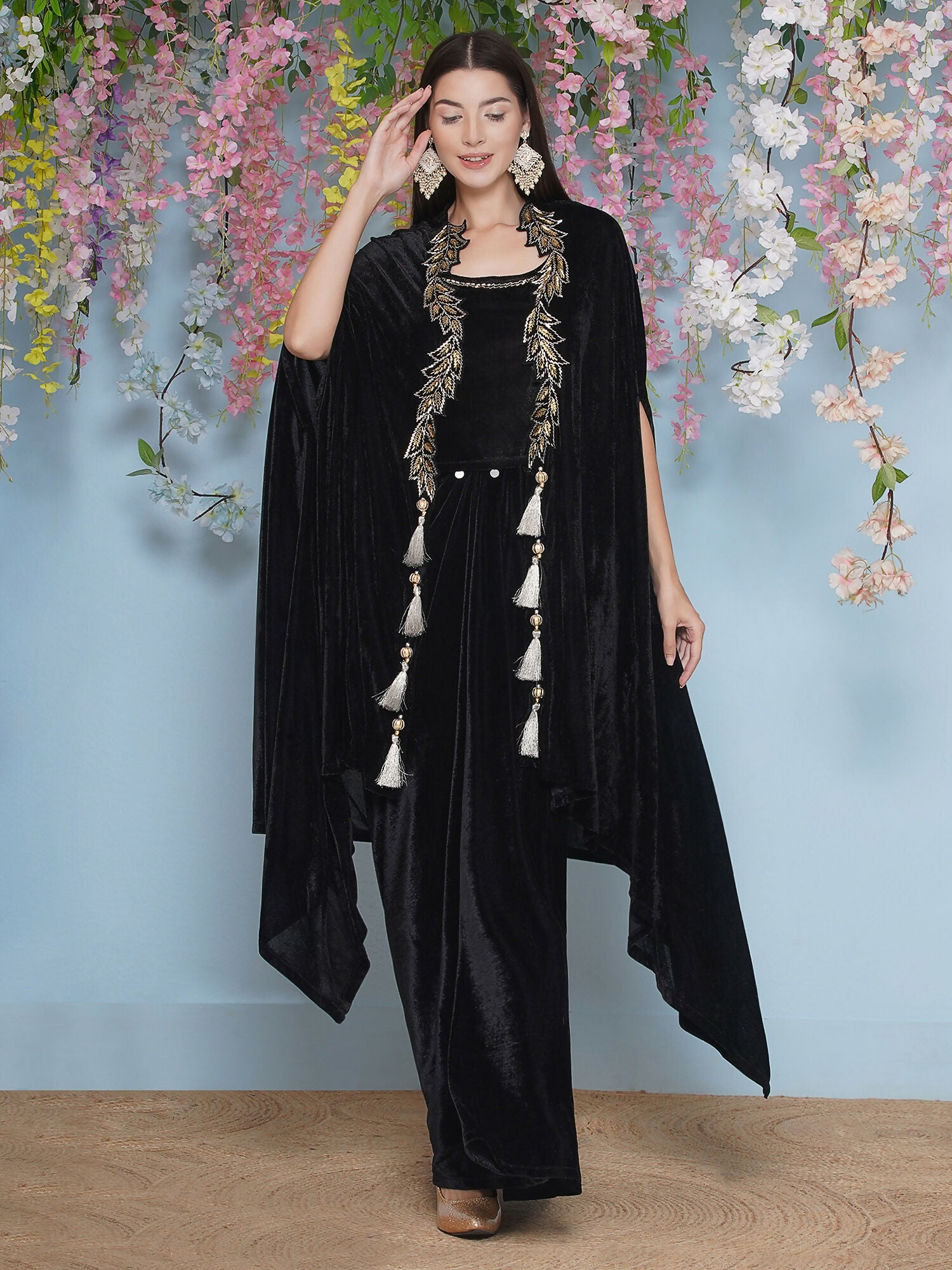 Joban Fashion Black Hand Embellished Cape with Inner and Skirt