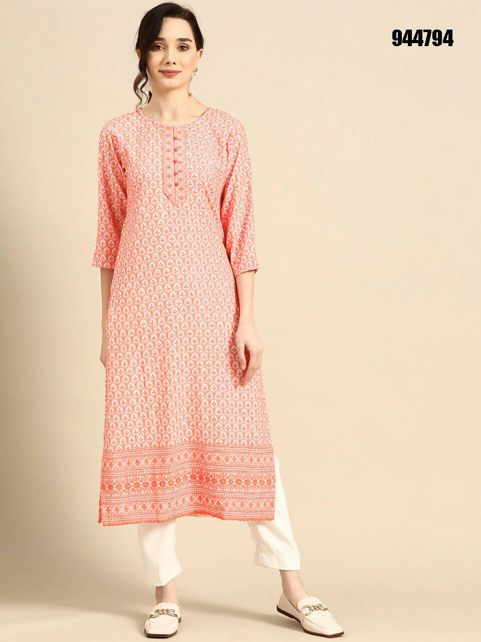Deeps women's Orange Embroidered Rayon Kurta