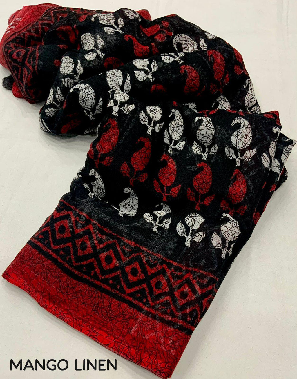 Red Linen Blend Ethnic Motifs Saree with Unstitched Blouse - Hiral Fashion