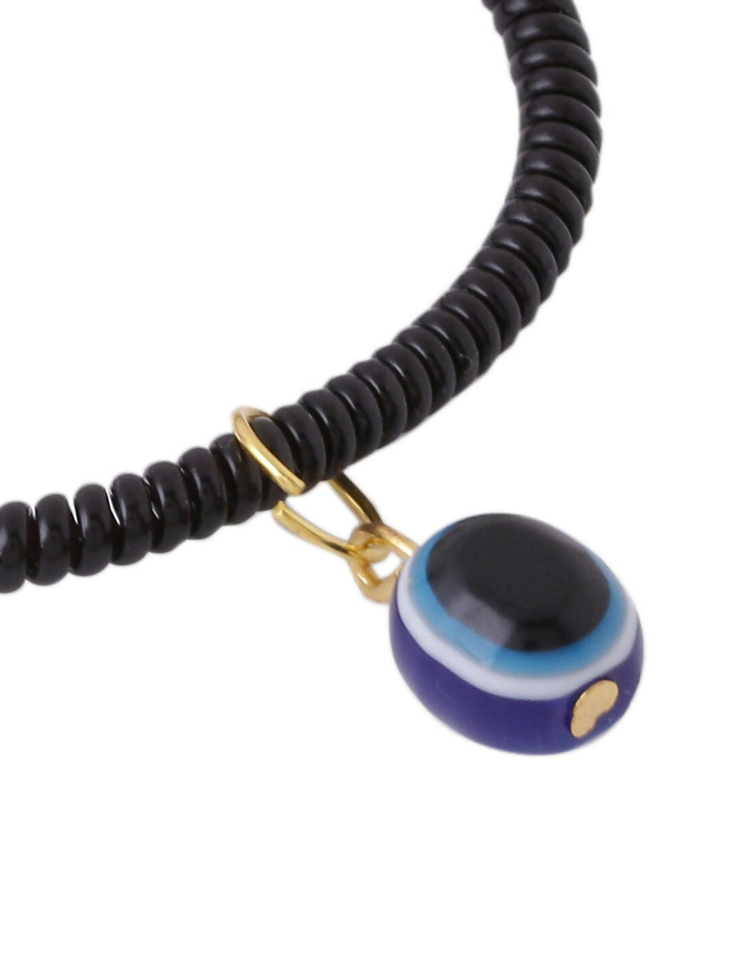 NVR Women & Men Black Evil Eye Spring Ring Rakhi With Roli Chawal