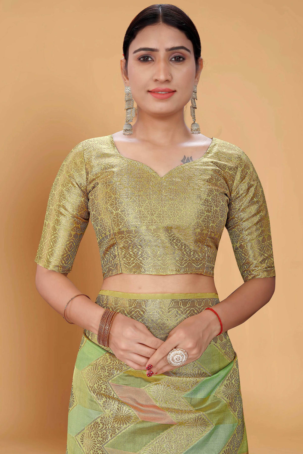Pista Soft Organza Woven Design Saree With Unstitched Blouse Piece - Zaara