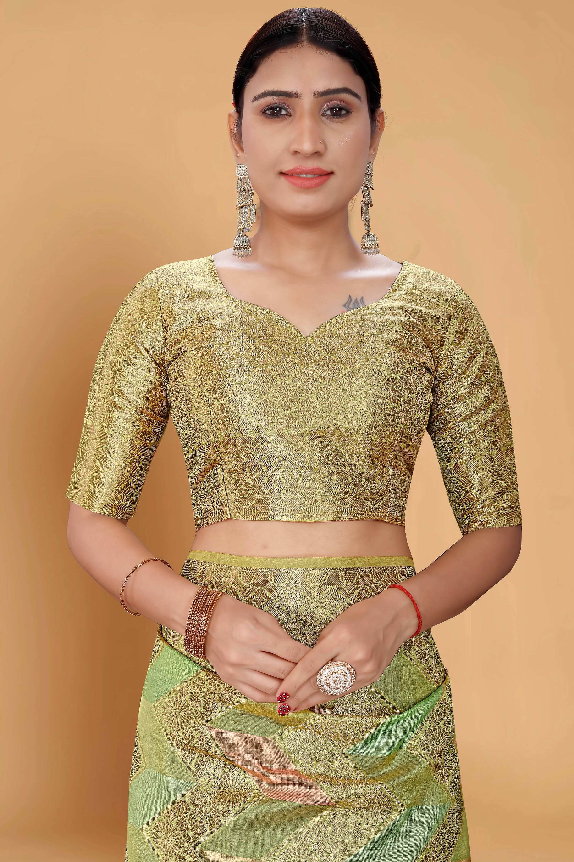 Pista Soft Organza Woven Design Saree With Unstitched Blouse Piece - Zaara