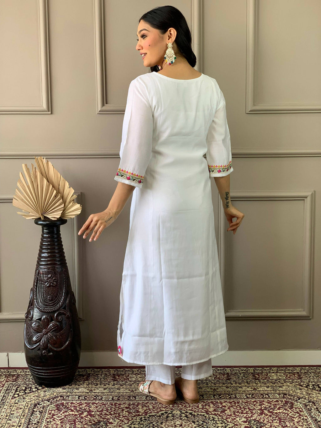 Partywear Designer Chanderi With Cotton Lining White Stitched Suit With Dupatta - Tanisha