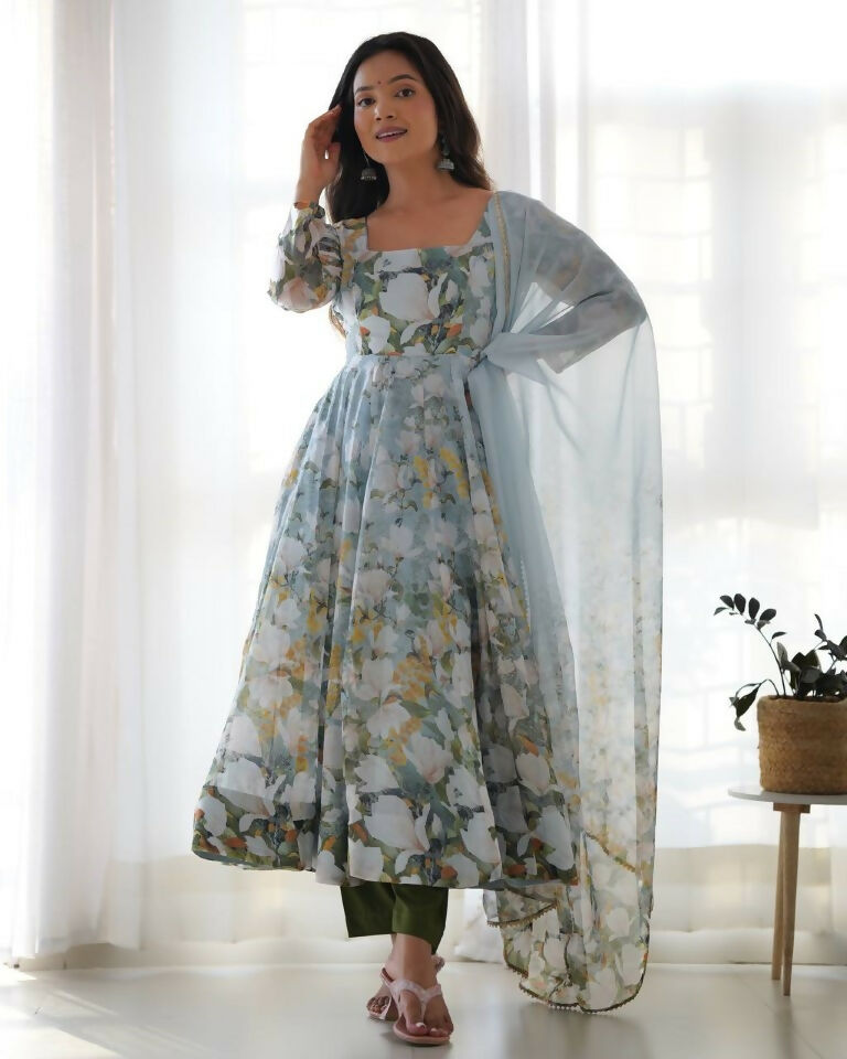Teeya Creation Multi Color Pure Soft Organza Silk Digital print Party Wear Gown
