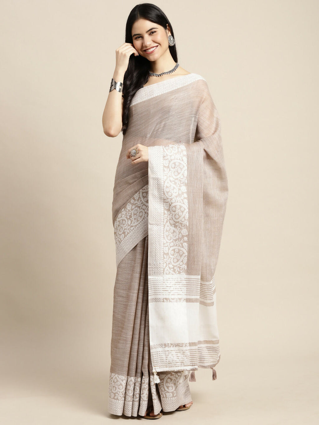 Shree Shyam Fashion Linen Beige Saree