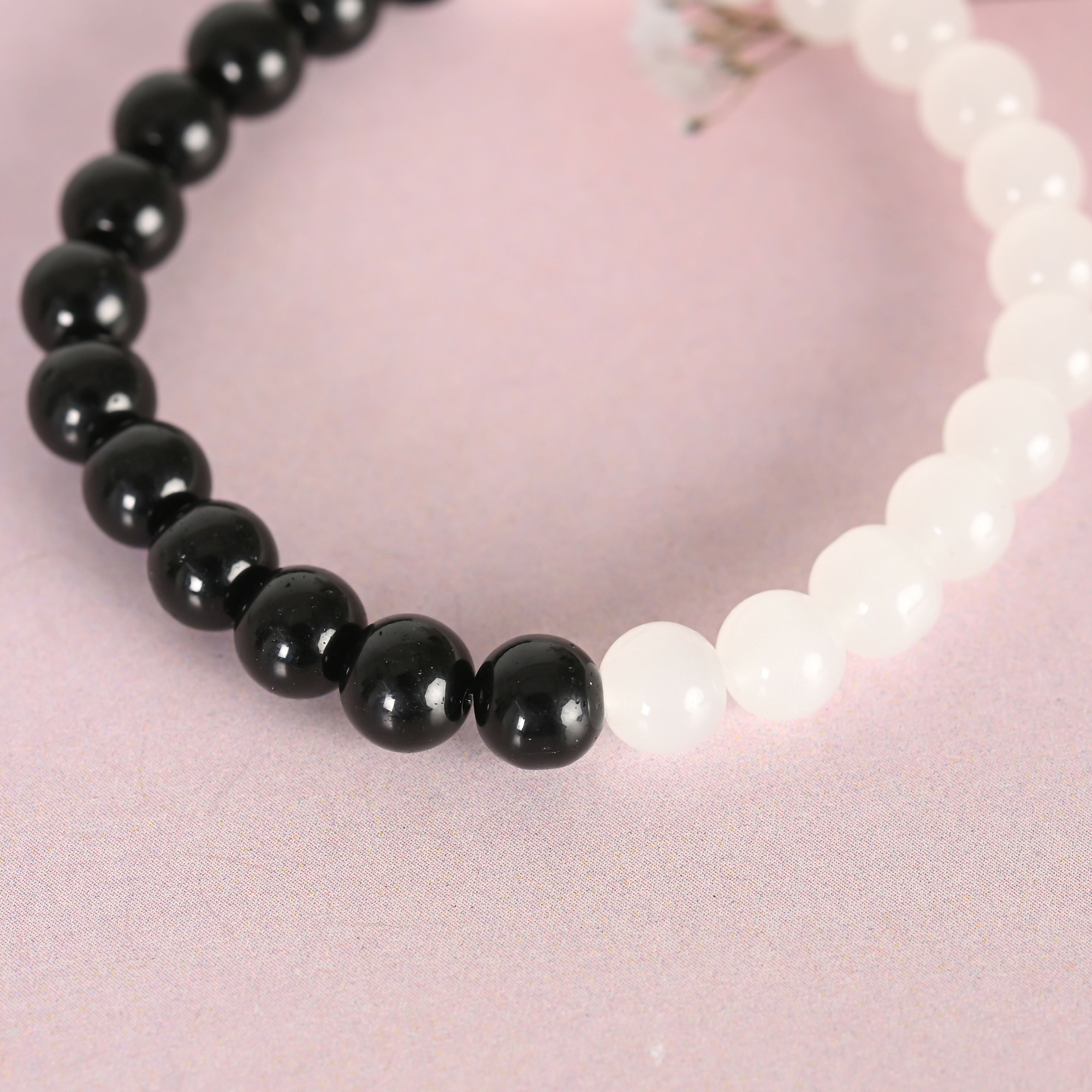 NVR Men & Women Black & White Marbel Crystal Elasticated Bracelet