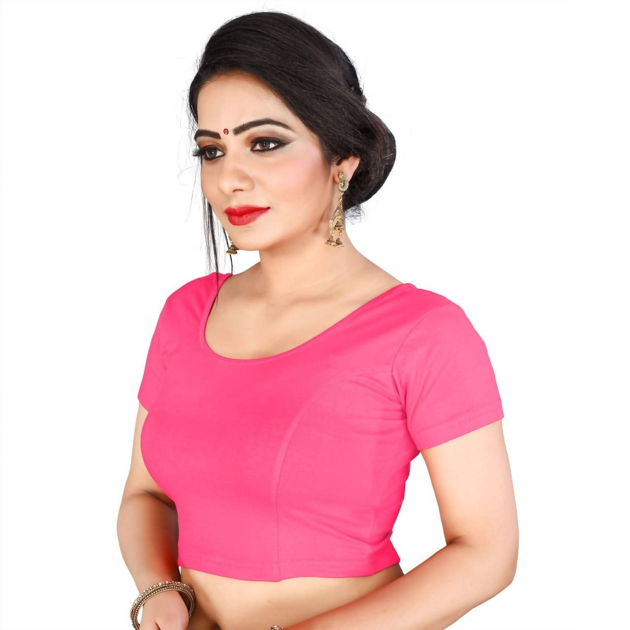 Vamika Beautiful Pink Lycra Plain Blouse