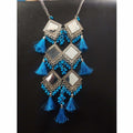 MS Fashion India Long Hanging Party wear Triple Mirror Design Blue Color Pearls And Silk Threads Earrings