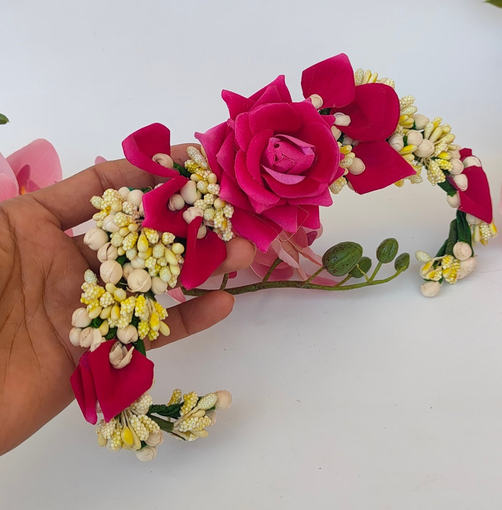Pink Rose Flower Hair Gajra