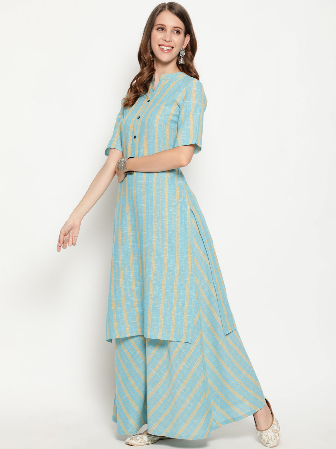 Antaran Blue Cotton Yarn Dyed Striped Kurta