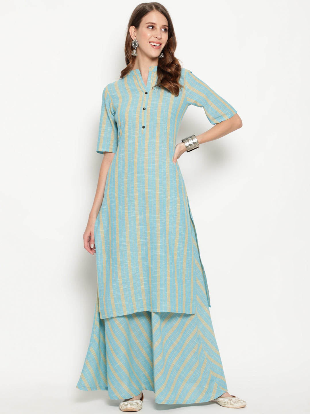 Antaran Blue Cotton Yarn Dyed Striped Kurta