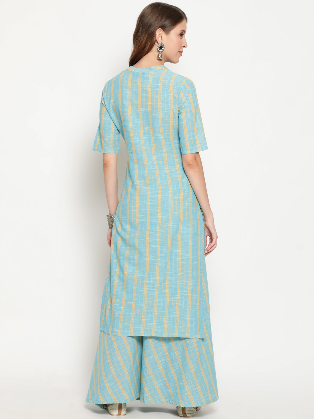 Antaran Blue Cotton Yarn Dyed Striped Kurta