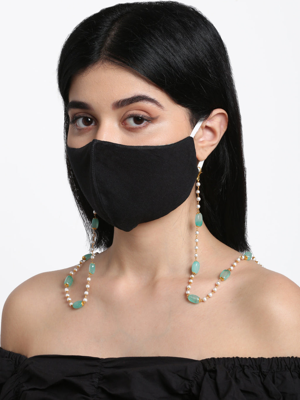 Stone And Gold-Polished Mask Chain - Ruby Raang