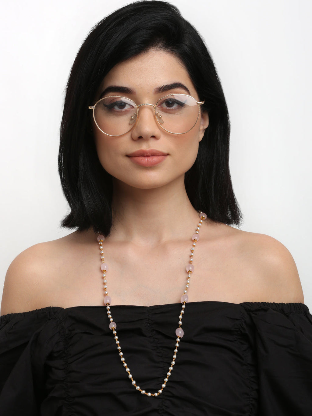 Stone And Gold-Polished Mask Chain - Ruby Raang